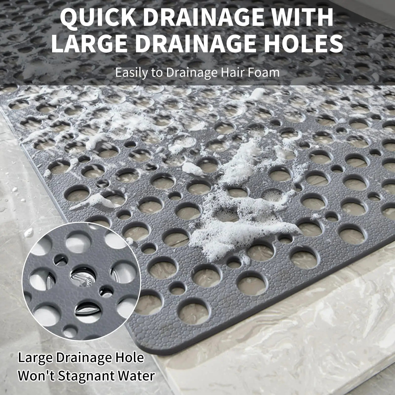 Slip Anti Mould Rubber Anti Slip Bath Mat with Drain Holes Machine Washable Antibacterial Resistant Shower Mat for Shower or Tub - Image 2