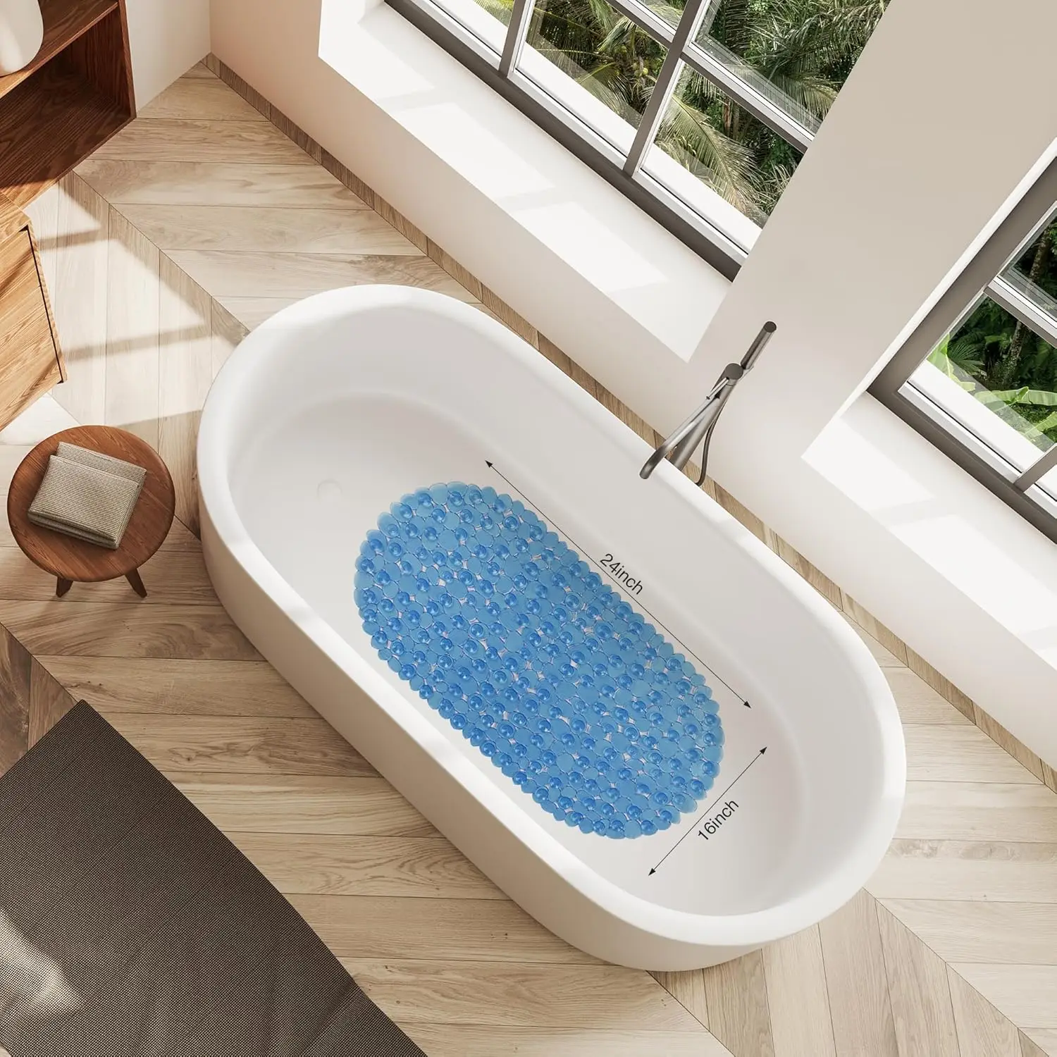 1pc Bathtub Mats with Suction Cups & Drain Holes, 36x69cm/27x14Inch, Pebble Massage Bath Mat for Tub, Machine Washable Safe Mats - Image 5