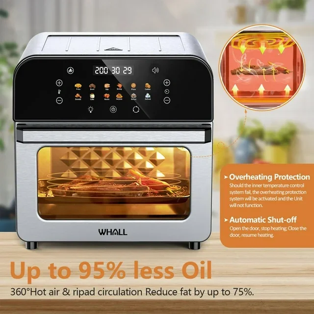 WHALL Toaster Oven, 12QT Air Fryer Oven with 12 Pre-set Cooking Menus, Clear Viewing Window, Up to 95% Less Oil for Healthier - Image 6