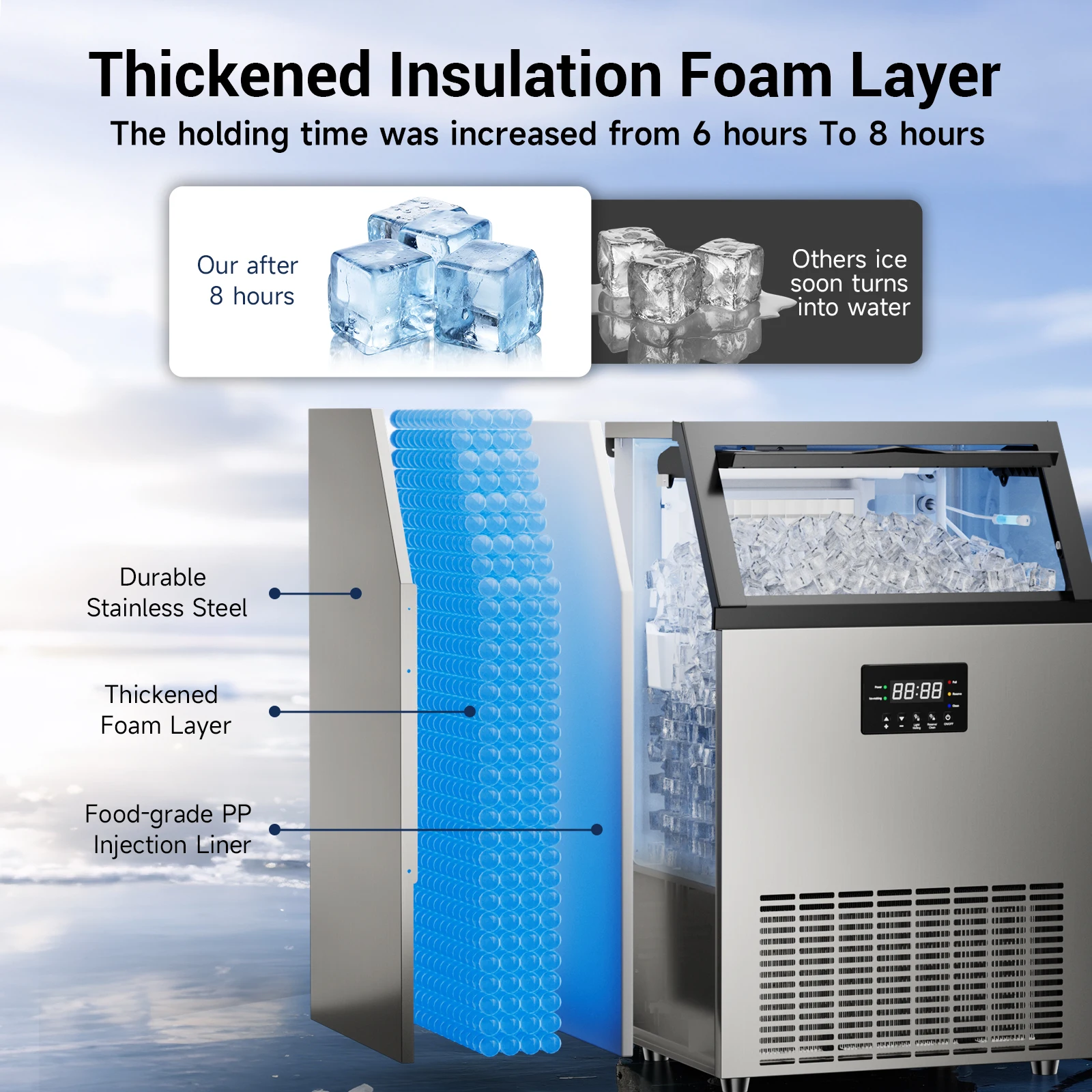 Commercial Ice Maker Machine Stainless Steel Under Counter Ice Maker with 34LBS Ice Bin Freestanding Ice Machine for Home Cafe - Image 4