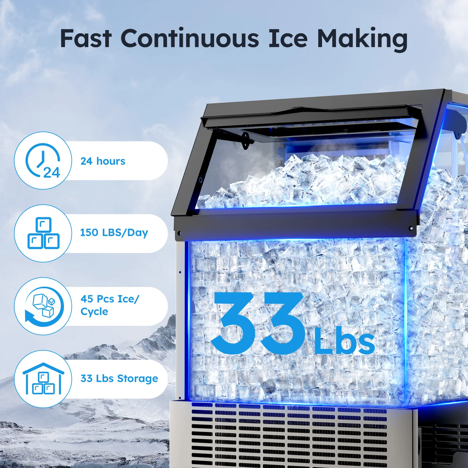 Commercial Ice Maker Machine Stainless Steel Under Counter Ice Maker with 34LBS Ice Bin Freestanding Ice Machine for Home Cafe - Image 9