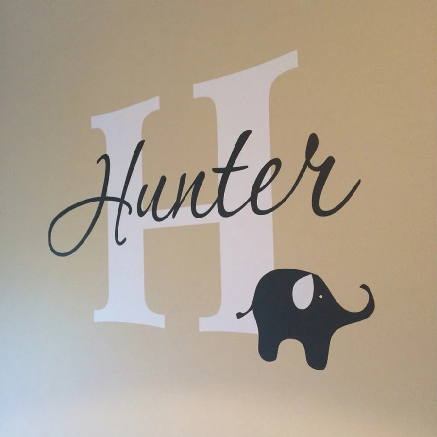 Elephant with boys name wall decal - Custom Boys Name Vinyl Wall Sticker - Baby Nursery Wall Decal Elephant - Image 4