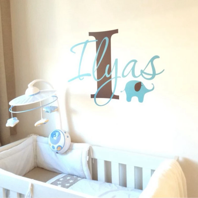 Elephant with boys name wall decal - Custom Boys Name Vinyl Wall Sticker - Baby Nursery Wall Decal Elephant - Image 5