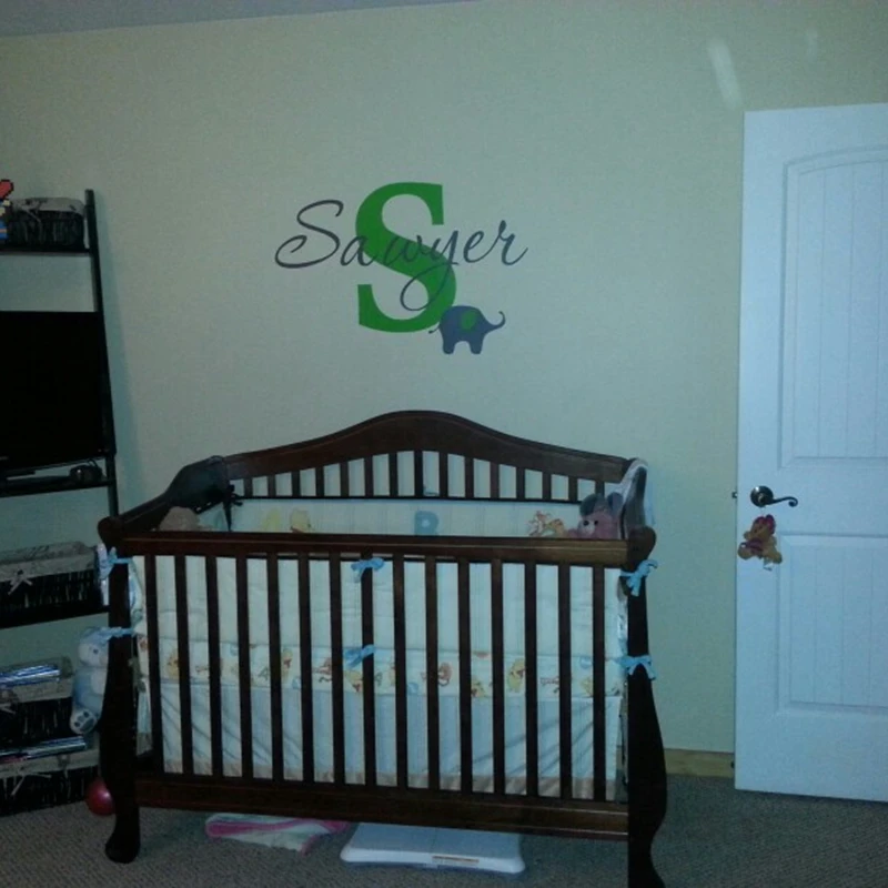 Elephant with boys name wall decal - Custom Boys Name Vinyl Wall Sticker - Baby Nursery Wall Decal Elephant - Image 6