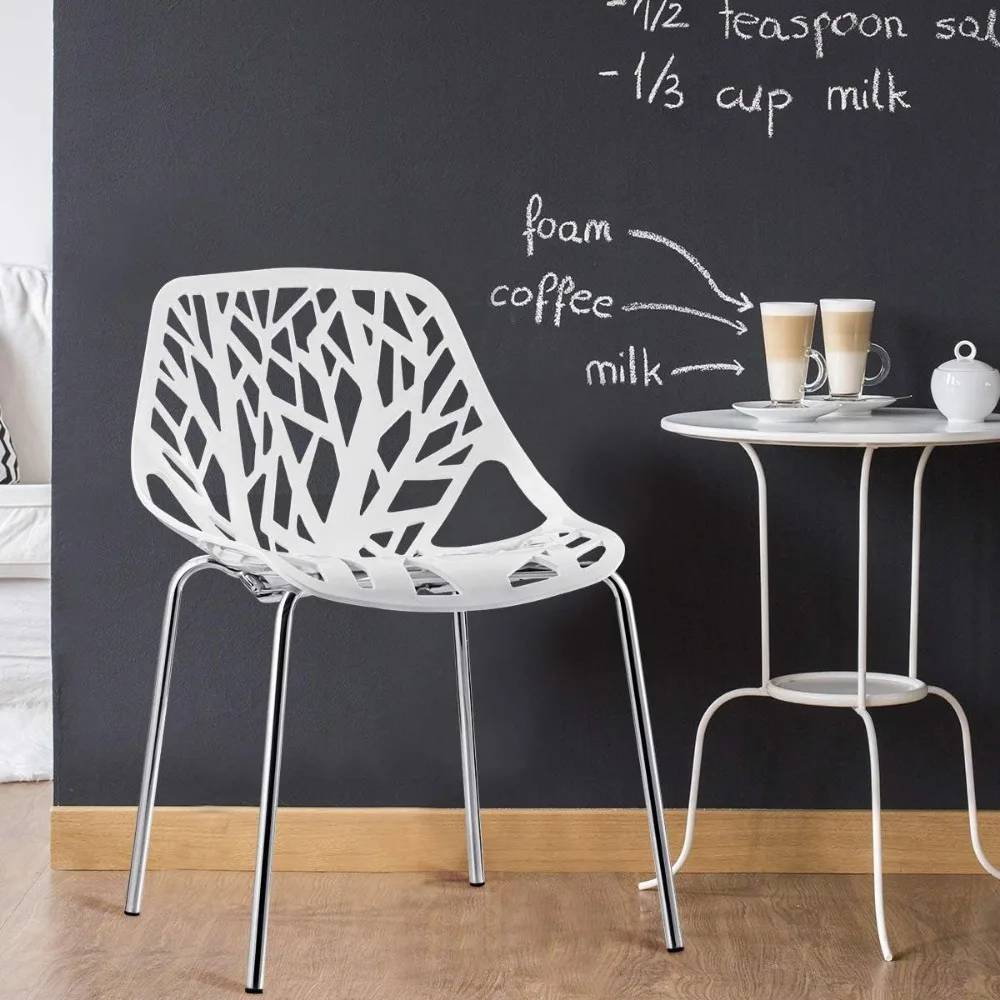 Set of 6 Modern Dining Chairs w/Plastic Feet Pads Stackable Chair Geometric Style Furniture Dining Side Chairs (6 Packs, White) - Image 4