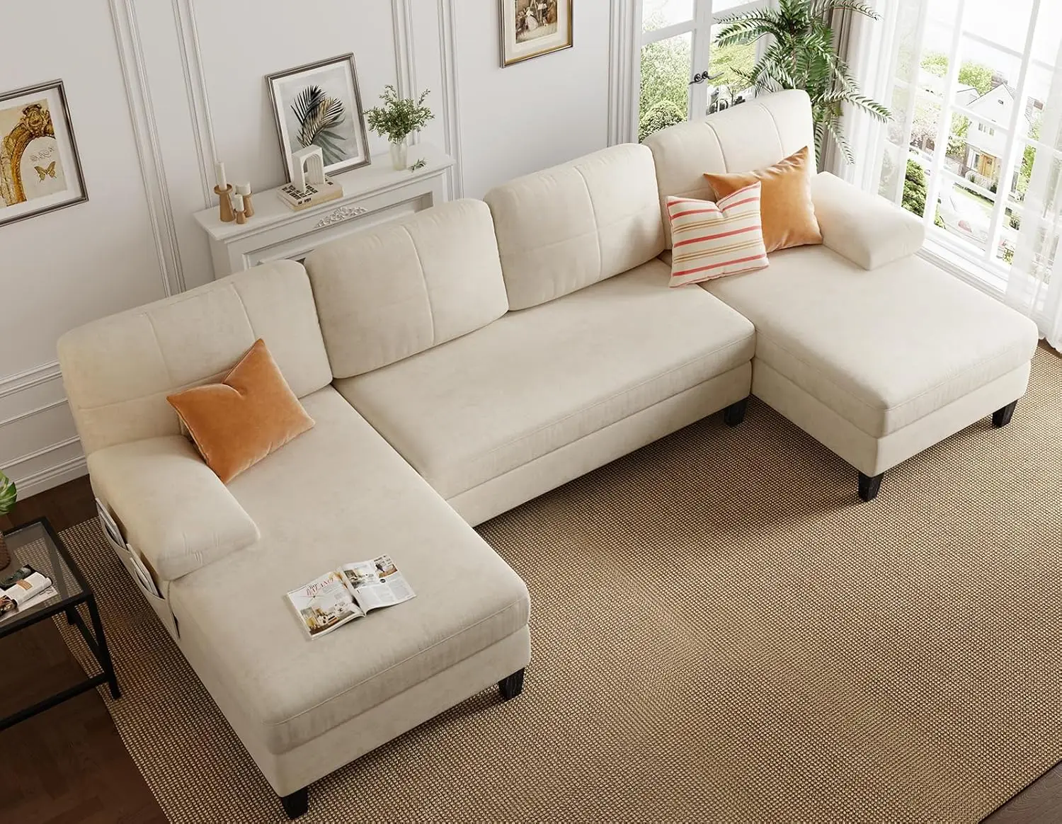 Convertible Sectional Sofa Couch, 112 Inch U Shaped Sofa with Double Chaise and Storage Bag, 4 Seat Sofa Set for Apartment, - Image 7
