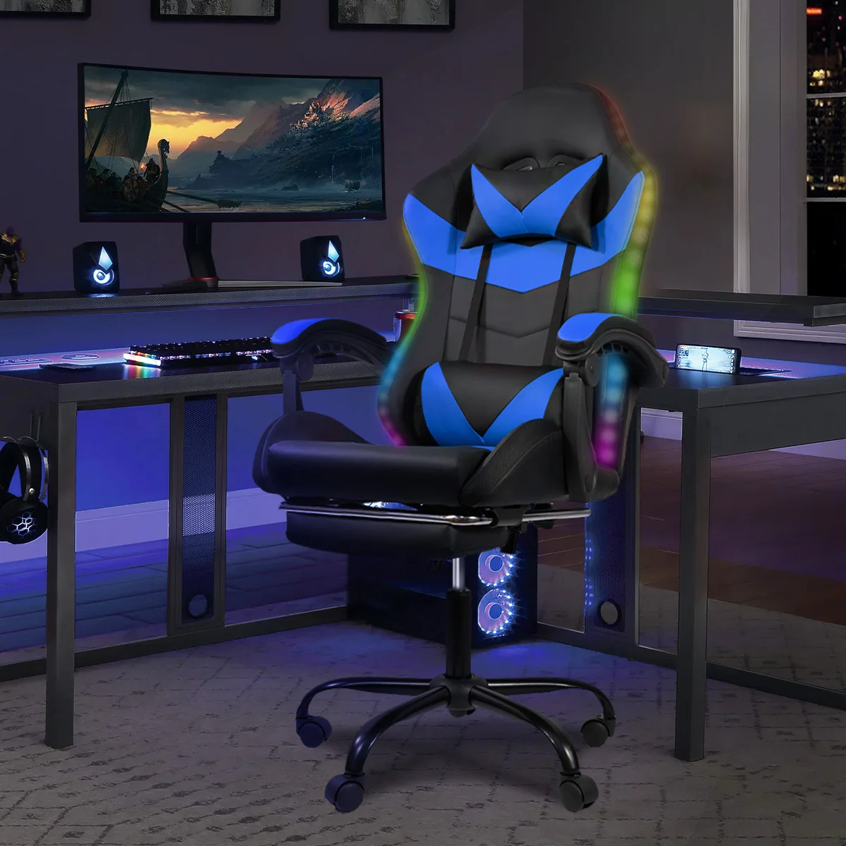 Nalupatio Ergonomic Office Chair, Leather E-Sports Chair,Gaming Chair, Rotatable Adjustable Headrest,For Offices Or Gaming Halls - Image 6