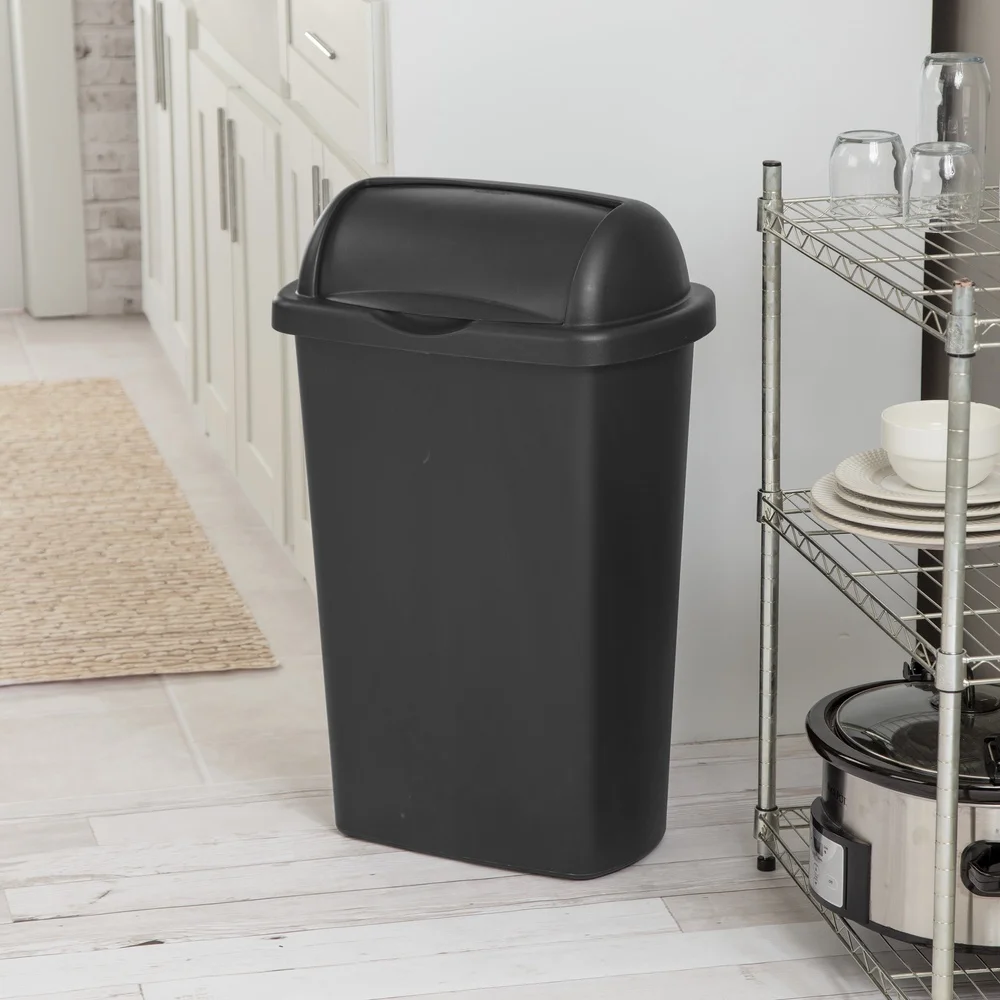 13 Gal Roll Top Wastebasket Plastic Easy Clean Kitchen Trash Can Indoor Use Durable Large Capacity Garbage Bin - Image 5