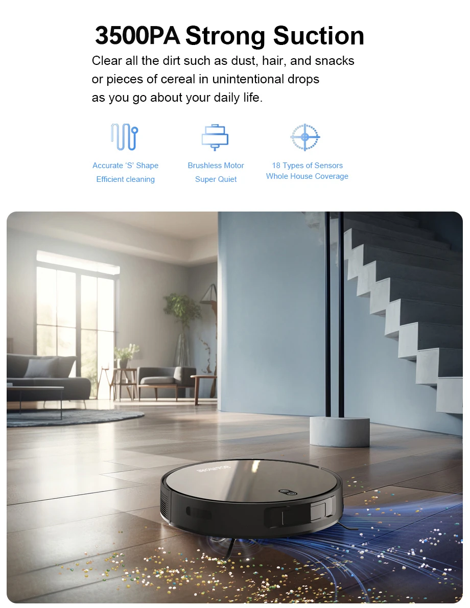 Robot Vacuum Cleaner Combo Mop,3500PA Suction Robotic,WiFi/Voice Control,Auto-Recharge,Pet Hair For Home Vacuum Cleaning Robot - Image 5
