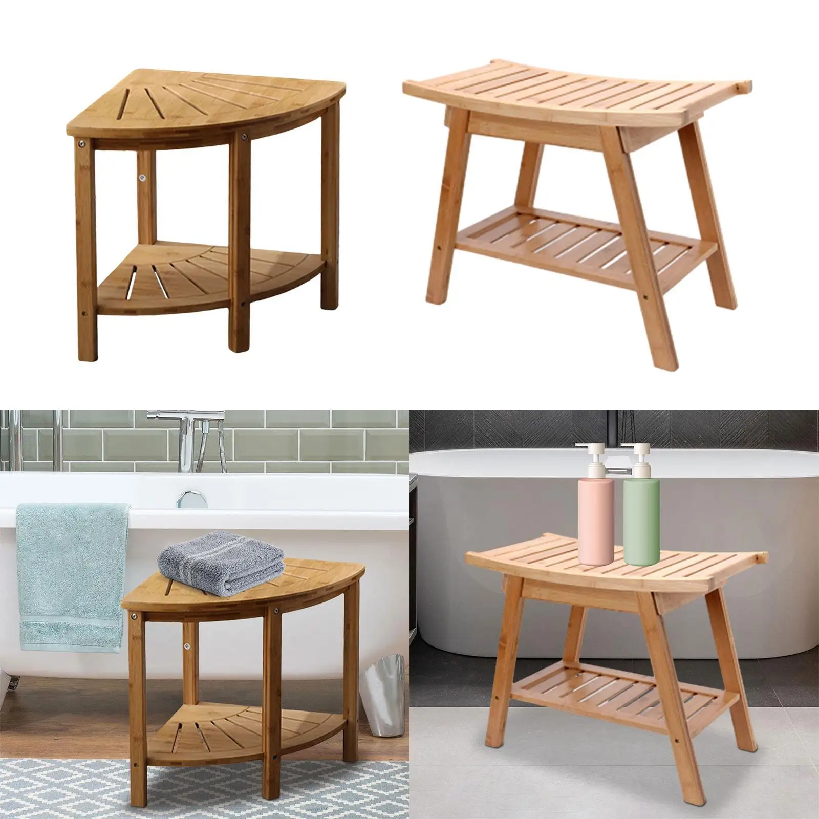 Shower Stool Shower Bath Chair with Storage Shelf 2 Tier Water Resistant Bathroom Seat for Corridor Inside Shower Shaving SPA - Image 4