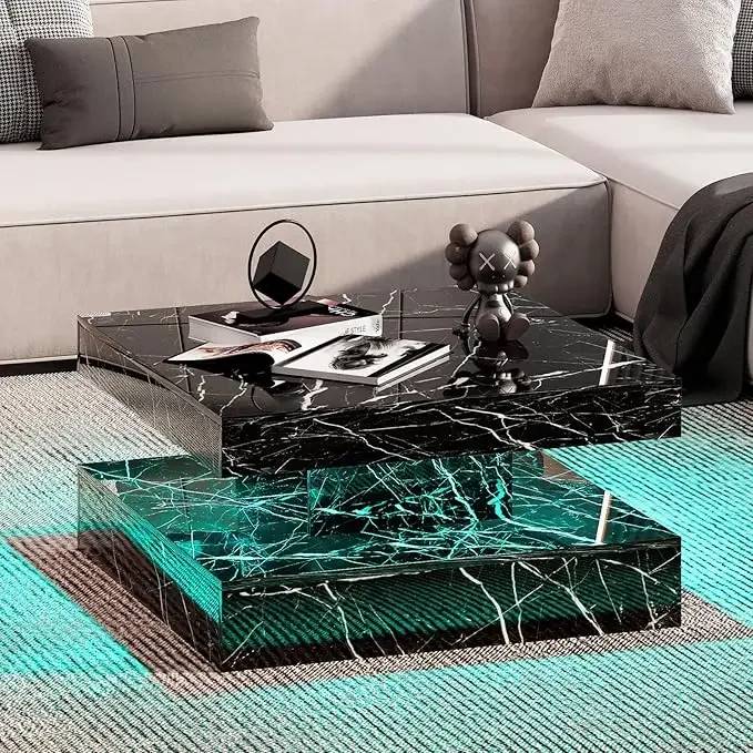 LED Coffee Table with 2 Storage Drawers for Living Room Square Center Middle Table Modern Cocktail Table with Light - Image 21