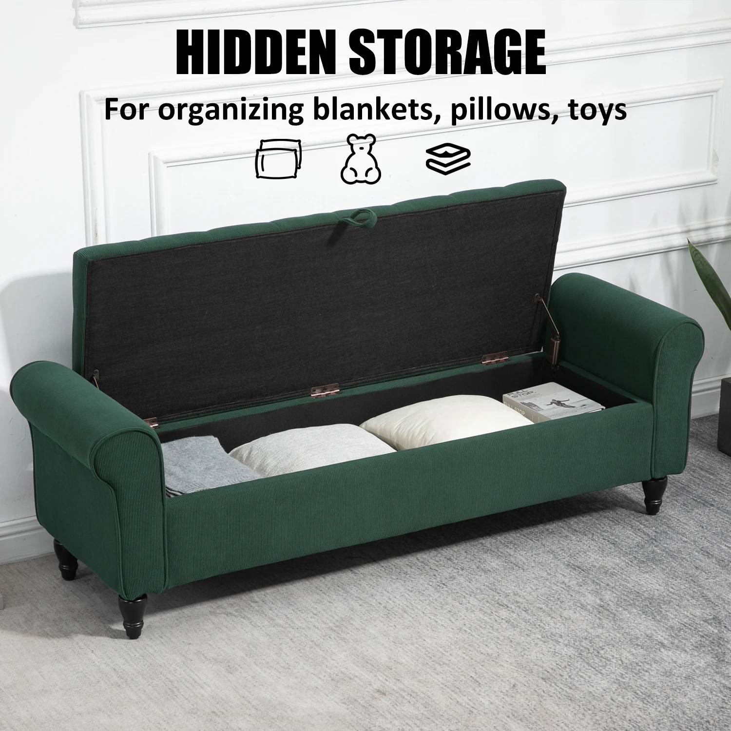 63’’ Storage Ottoman, Upholstered Tufted End of Bed Storage Bench, Ottoman with Storage for Living Room, Bedroom - Image 5