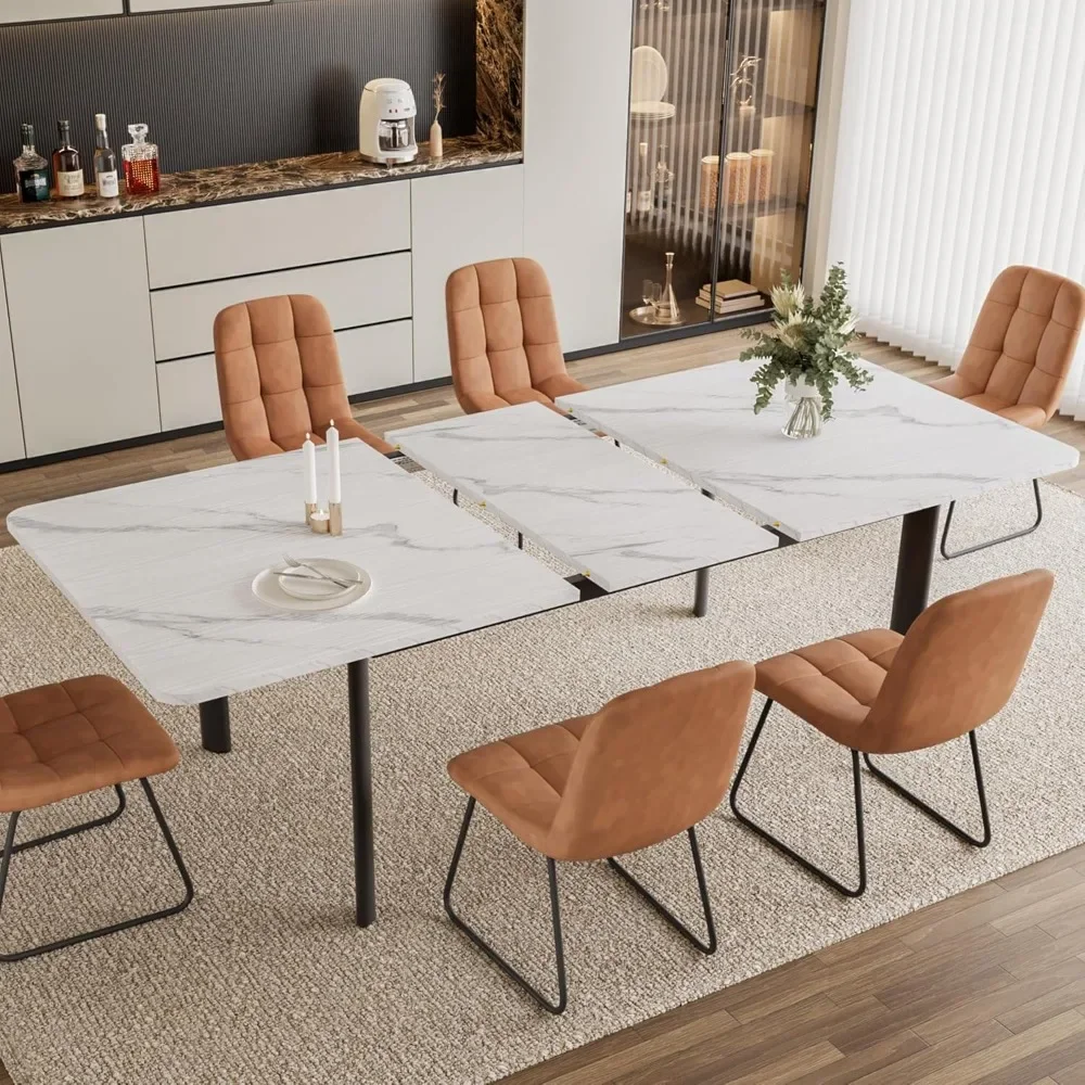Extendable Dining Table Set for 6-8 People, 63 to 78.7 Inch MDF Kitchen Table with 6 Upholstered Chairs, Space-Saving for Dining - Image 4