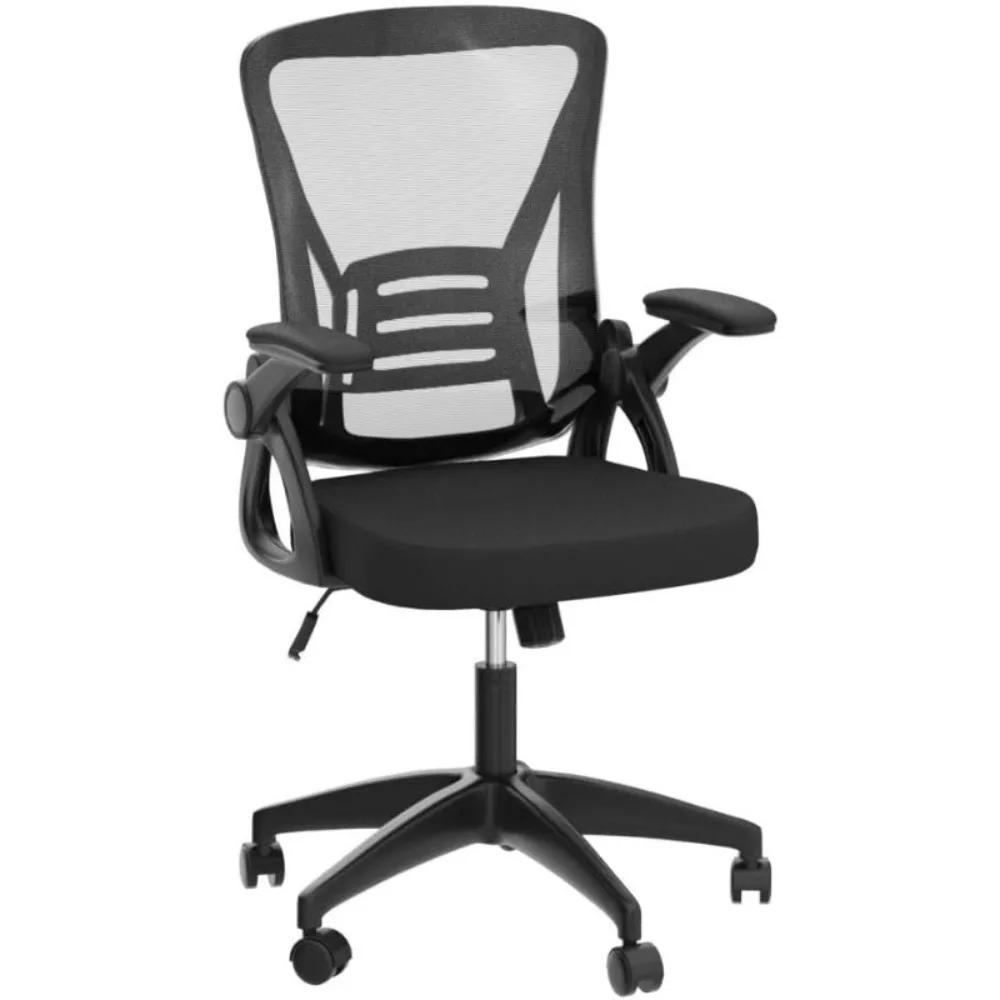 Ergonomic Office Chair, Mid Back Desk Chairs with Adjustable Height, Swivel Chair with Flip-Up Arms and Lumbar Support - Image 4