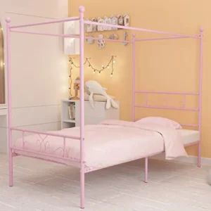 Twin Canopy Bed Frame with Headboard and Footboard 4 Posters Metal Bed Frame No Box Spring ed Mattress Foundation Platform Bed