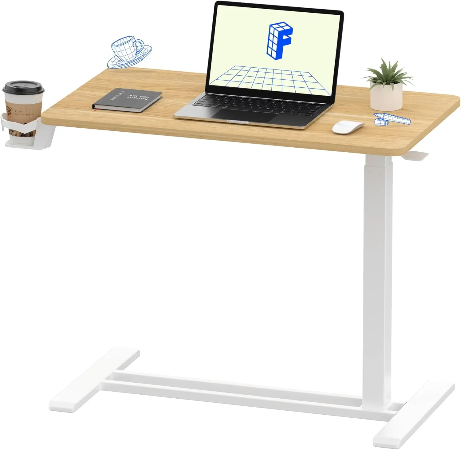 Adjustable Overbed Bedside Table with Wheels Pneumatic Mobile Standing Laptop Desk Rolling Computer Cart Movable - Image 8