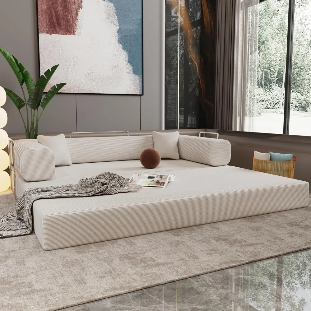 78.7" Modern Corduroy Loveseat Sofa Bed with 2 Toss Pillows, Convertible Lazy Floor Sleeper Sofa Couch with High-Density Sponge - Image 6