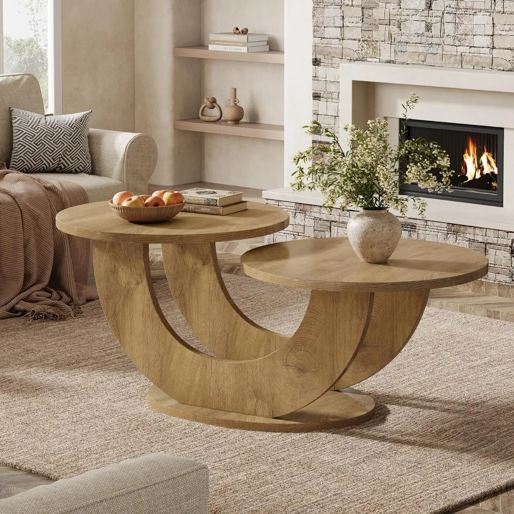 46-inch Modern U-Shape Frame Round Coffee Table for Living Room with Funky Design - Image 3