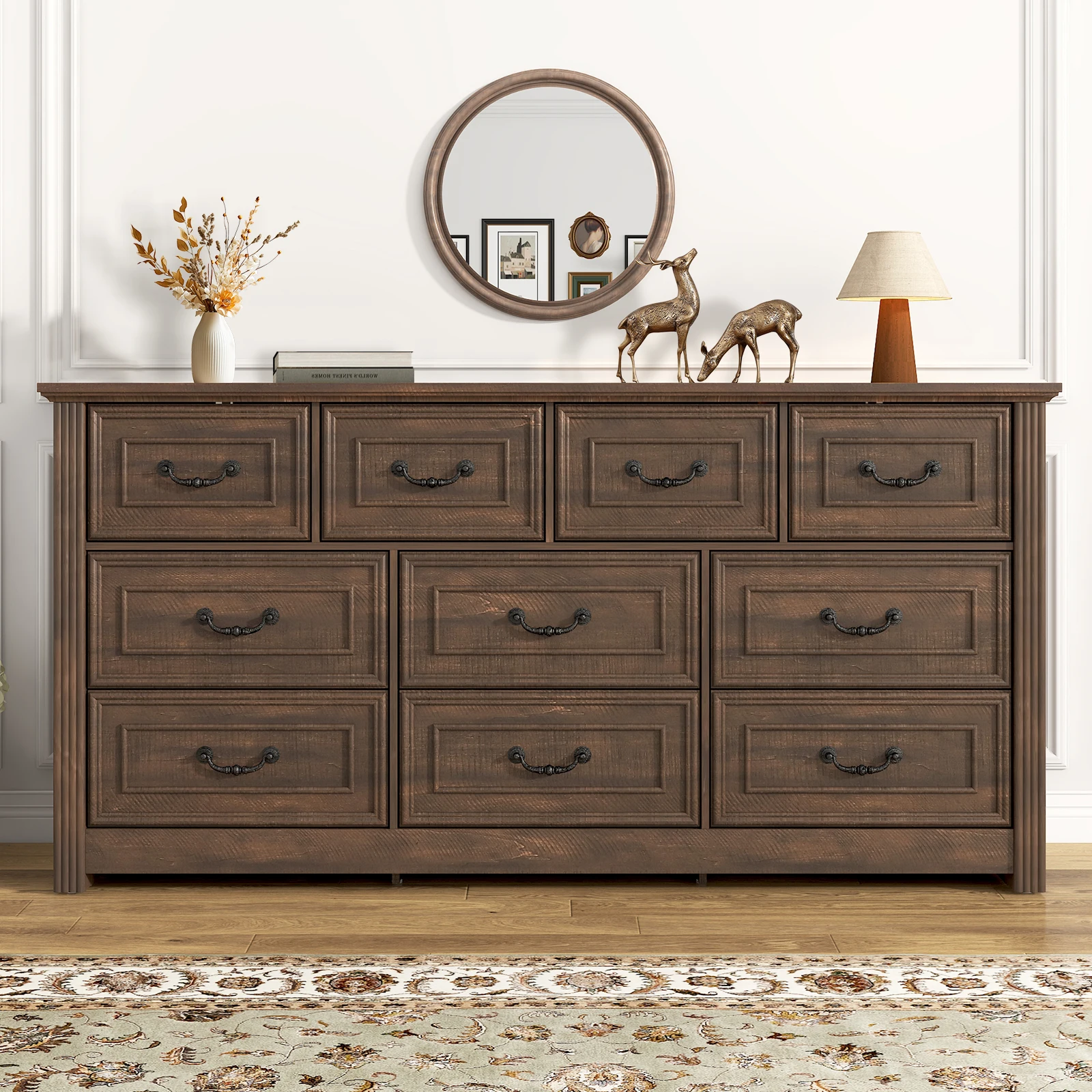 Farmhouse 10 Drawer Dresser for Bedroom, 63” Wood Chest of Drawers with Rustic Handles, Wide Closet Dressers Organizer - Image 7