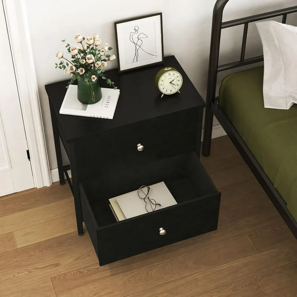BOLUO Black Nightstands Set of 2, 2 Drawer Dresser for Bedroom Night Stand Small Nightstands End Table with Fabric Drawers Moder - Image 6