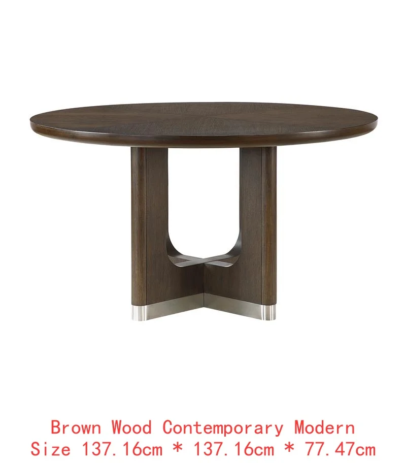 Modern Brown Finish 7-Piece Dining Set with Round Table and 6 Beige Upholstered Side Chairs - Durable Metallic Base, Elegant - Image 13