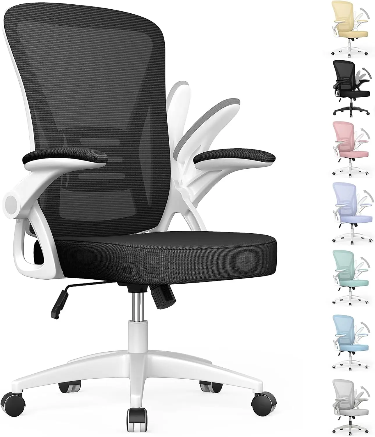 Ergonomic Office Chair, Mid Back Desk Chairs with Adjustable Height, Swivel Chair with Flip-Up Arms and Lumbar Support - Image 11