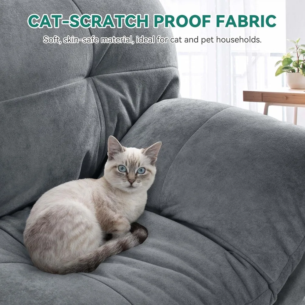 Convertible Futon Sofa Bed with Cat-Scratch-Proof Fabric, Adjustable Backrest and Armrest, Modern Loveseat Sleeper Couch - Image 6