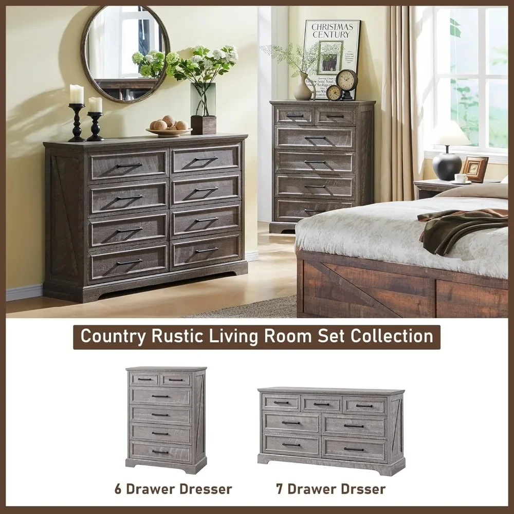 7 Drawer Dresser, Farmhouse Chest of Drawers for Bedroom, 52" Wide Kids Dresser TV Stand with Large Metal Handles - Image 3