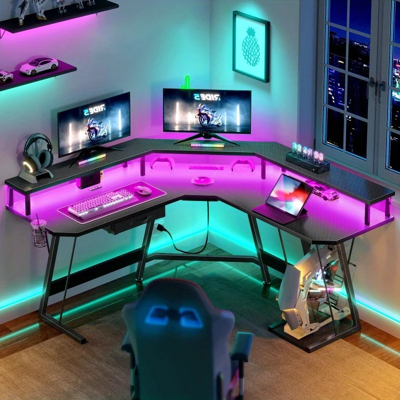 Gaming Desk Corner Table Computer Desk with RGB Light Power Outlets - Image 7