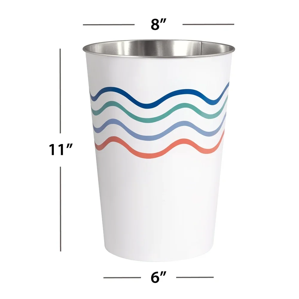 Metal Wave Waste Can Decorative Trash Bin Functional Bathroom Bedroom Indoor Use Multicolor Open Top Wastebasket 1.8 Gallon - Image 4