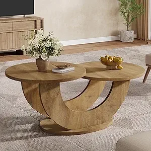 46-inch Modern U-Shape Frame Round Coffee Table for Living Room with Funky Design - Image 7