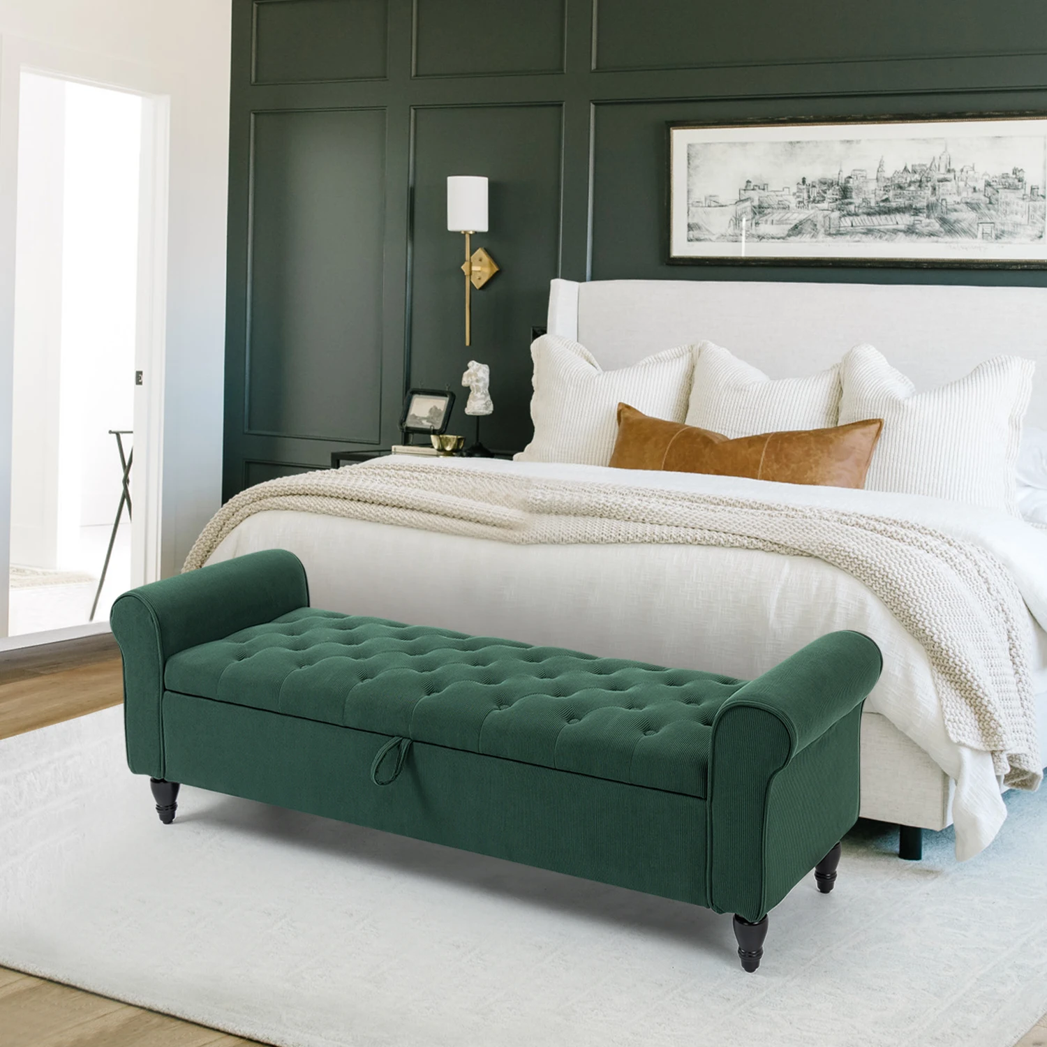 63’’ Storage Ottoman, Upholstered Tufted End of Bed Storage Bench, Ottoman with Storage for Living Room, Bedroom - Image 8