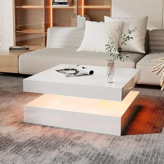 LED Coffee Table with 2 Storage Drawers for Living Room Square Center Middle Table Modern Cocktail Table with Light - Image 18