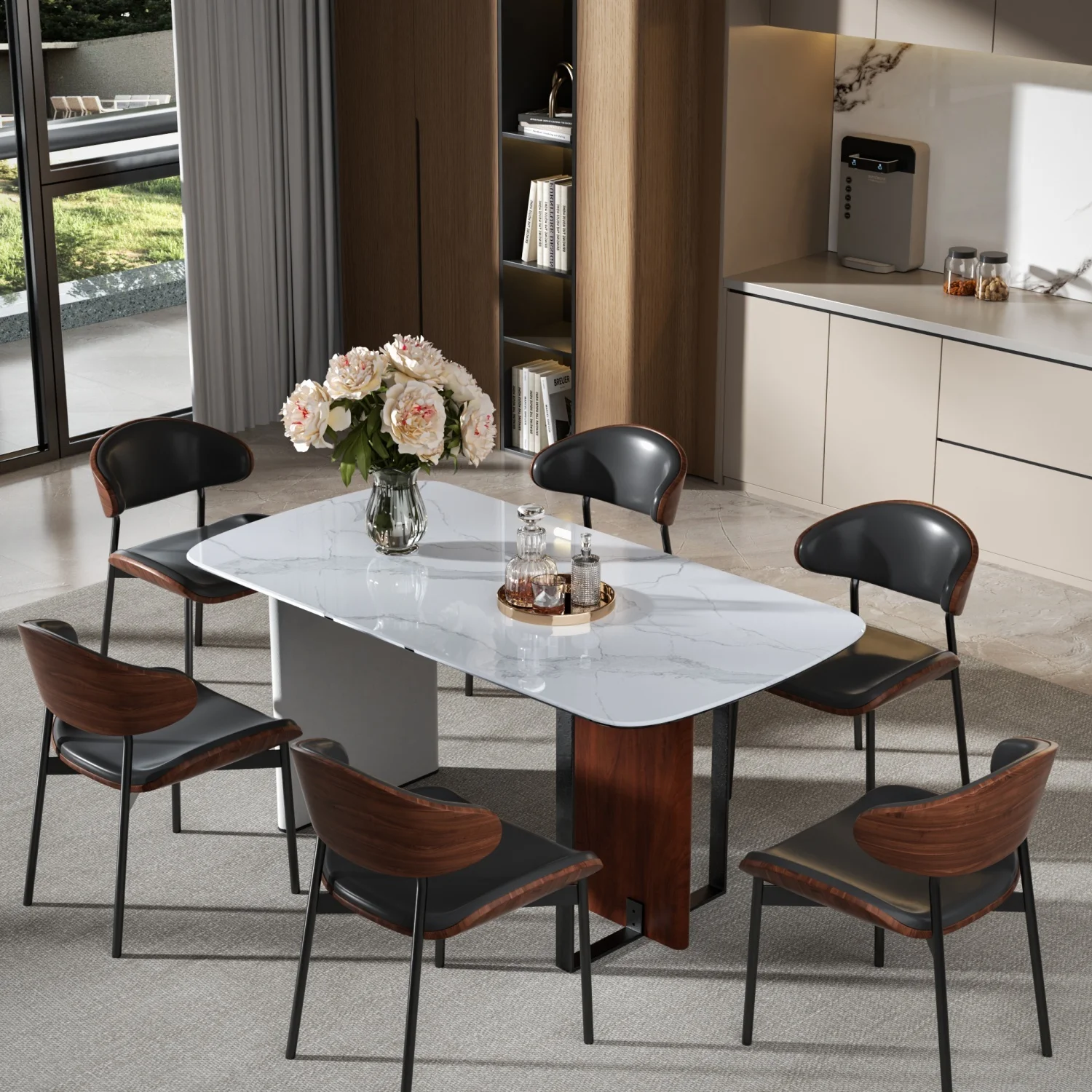 160CM Large Kitchen Table for 4-6 People Rectangular Dinner Table Dining Room Furniture Stone Glass-top Banquet Hall No Chairs - Image 2