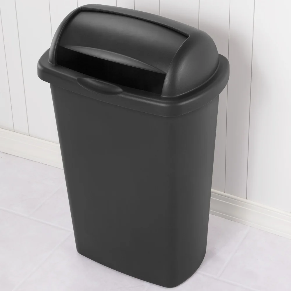 13 Gal Roll Top Wastebasket Plastic Easy Clean Kitchen Trash Can Indoor Use Durable Large Capacity Garbage Bin - Image 6