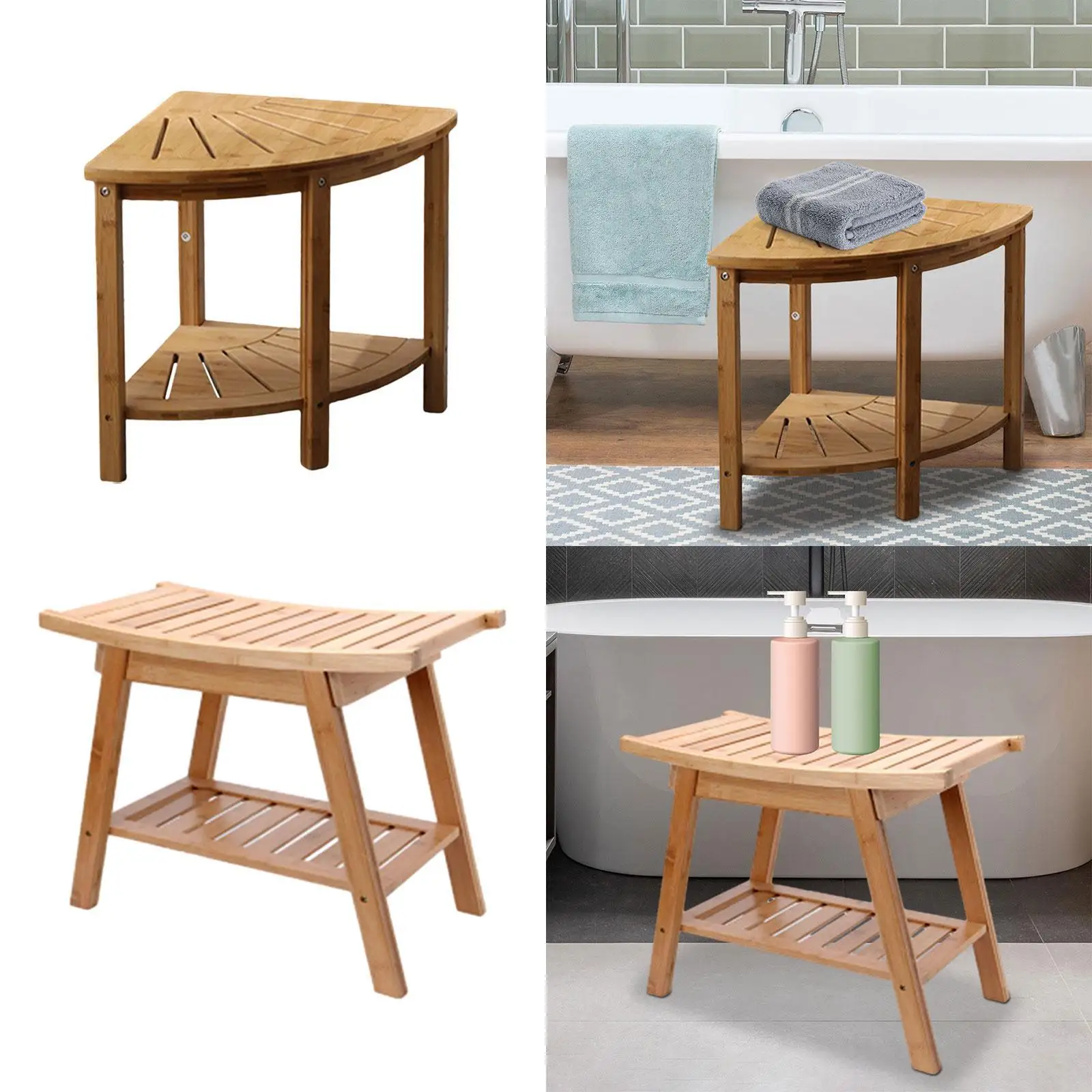Shower Stool Shower Bath Chair with Storage Shelf 2 Tier Water Resistant Bathroom Seat for Corridor Inside Shower Shaving SPA - Image 3