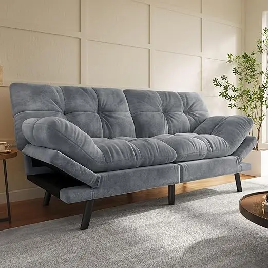 Convertible Futon Sofa Bed with Cat-Scratch-Proof Fabric, Adjustable Backrest and Armrest, Modern Loveseat Sleeper Couch - Image 7