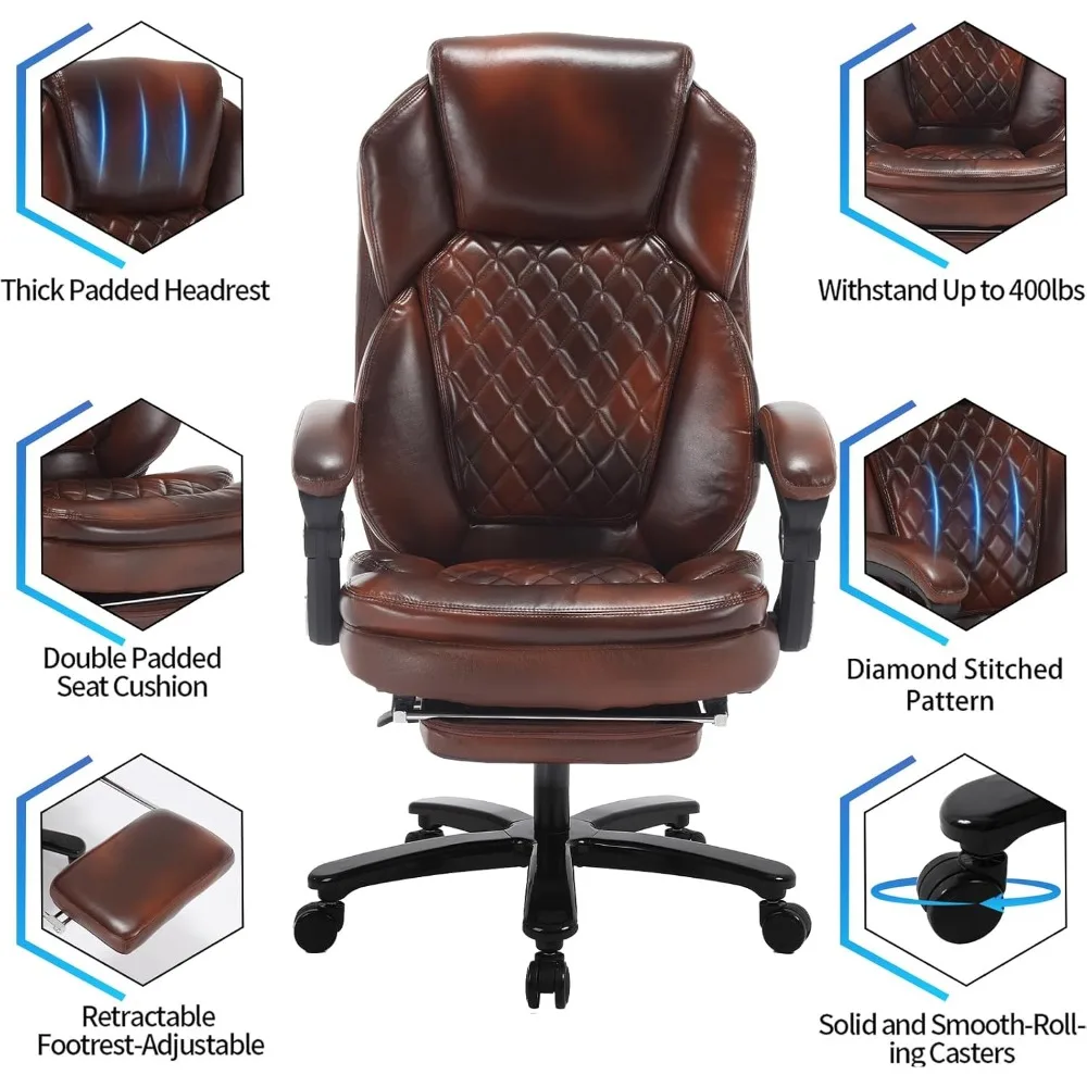 400lb Big Tall Recliner Office Chairs with Footrest PU Leather High Back Reclining Desk Chairs with Wheels, Plus Size Home Offi - Image 4
