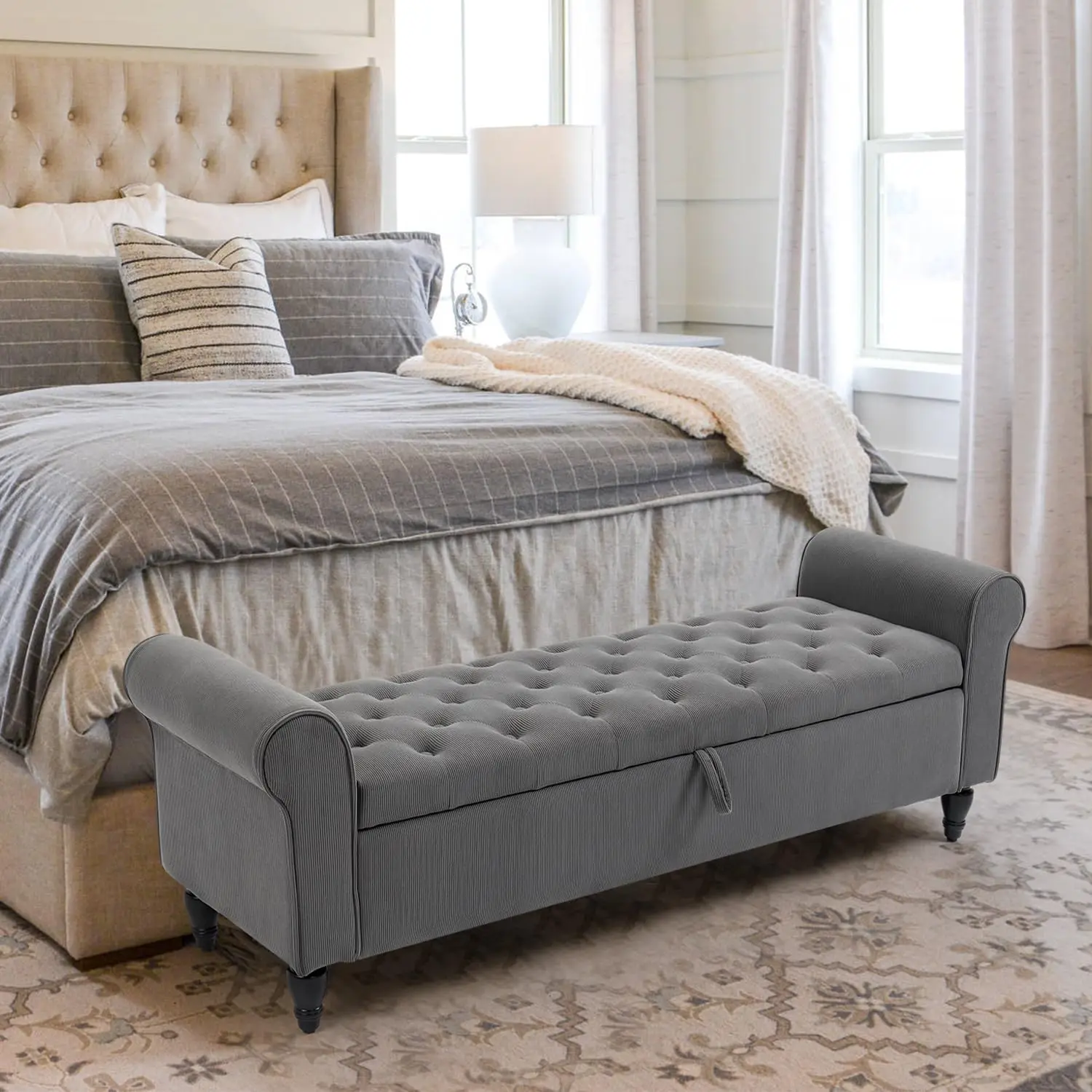 63’’ Storage Ottoman, Upholstered Tufted End of Bed Storage Bench, Ottoman with Storage for Living Room, Bedroom - Image 7