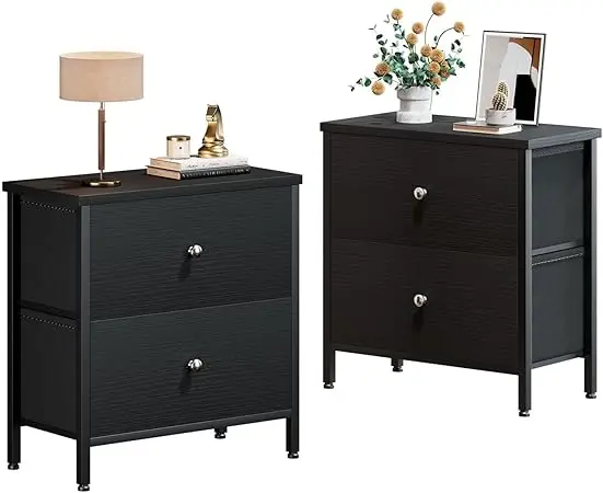 BOLUO Black Nightstands Set of 2, 2 Drawer Dresser for Bedroom Night Stand Small Nightstands End Table with Fabric Drawers Moder - Image 7
