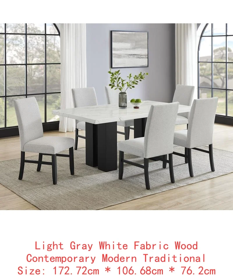 6-Pc Dining Set, White Rectangular Marble Tabletop, Dark Finish Base, Upholstered Chairs & Bench, Soft Wood Furniture for - Image 11
