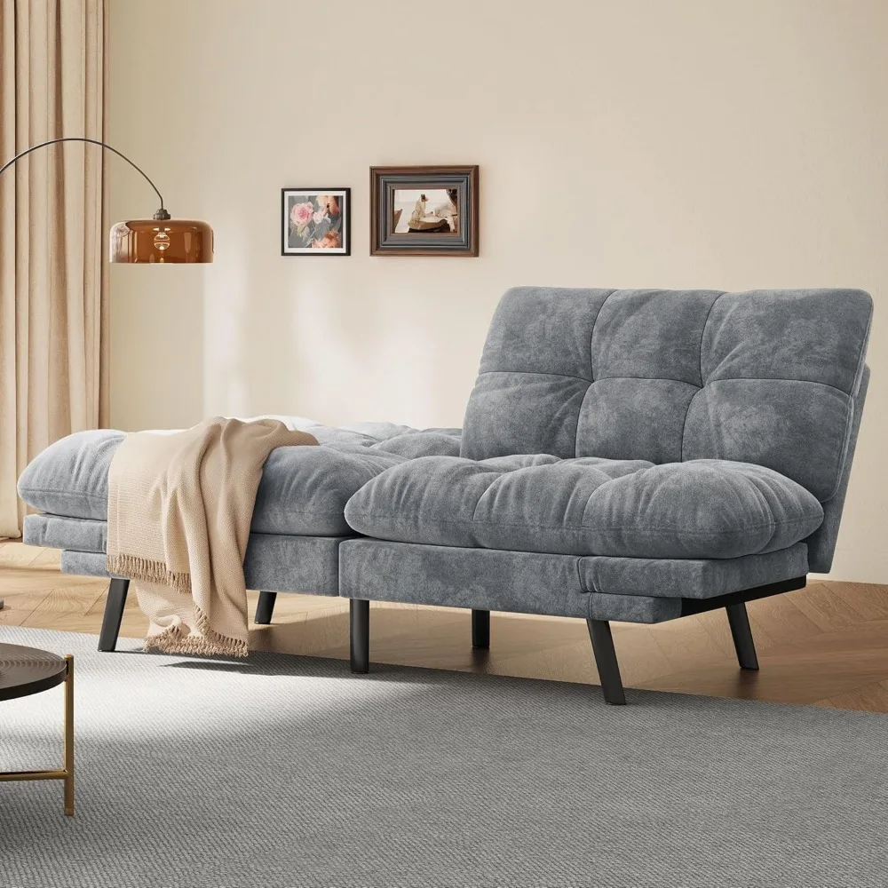 Convertible Futon Sofa Bed with Cat-Scratch-Proof Fabric, Adjustable Backrest and Armrest, Modern Loveseat Sleeper Couch - Image 4