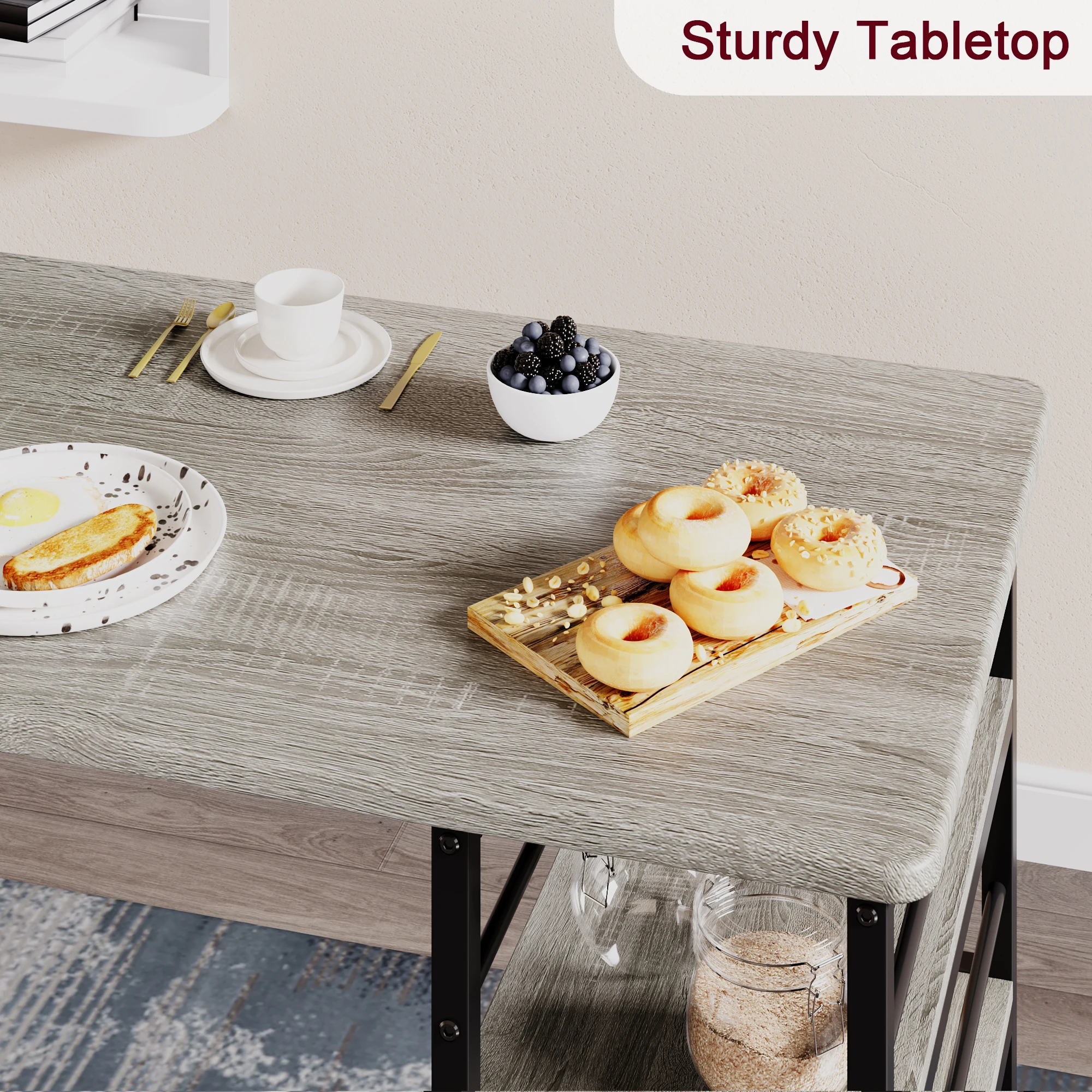 Dining Table Set with 3-Tier Shelves Bar Kitchen Table Set with 2 Padded Chairs 3-Piece Kitchen Table Set for Home, Small Space - Image 2