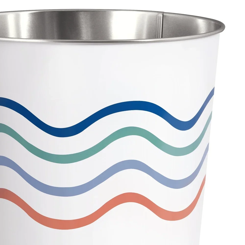 Metal Wave Waste Can Decorative Trash Bin Functional Bathroom Bedroom Indoor Use Multicolor Open Top Wastebasket 1.8 Gallon - Image 5