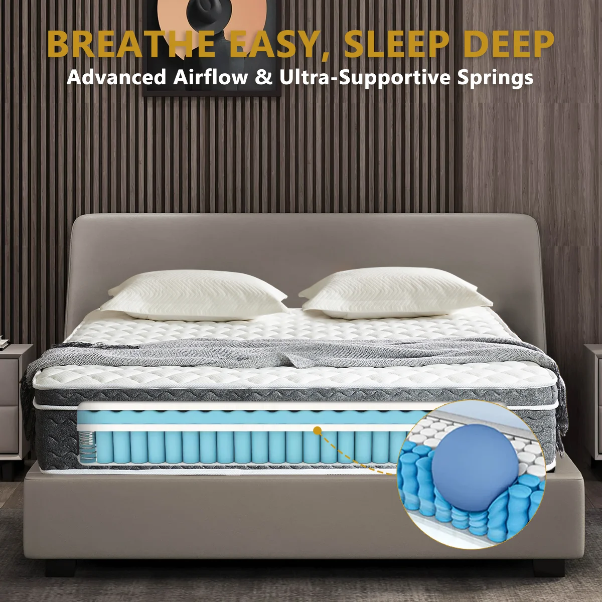 10/12/14 Inch Hybrid Mattress in a Box, Queen Size, Medium Firm Bed for Pressure Relief & Motion Isolation - Image 2