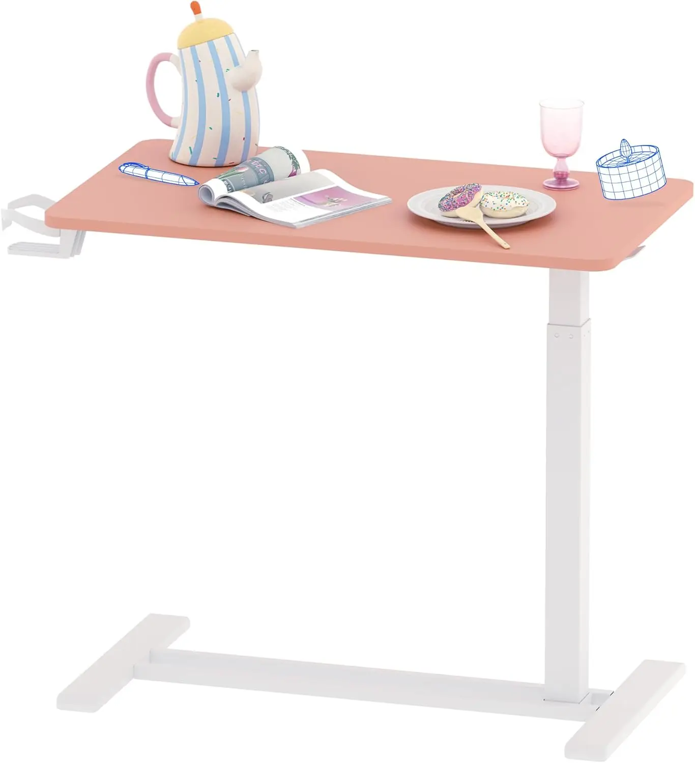 Adjustable Overbed Bedside Table with Wheels Pneumatic Mobile Standing Laptop Desk Rolling Computer Cart Movable - Image 11