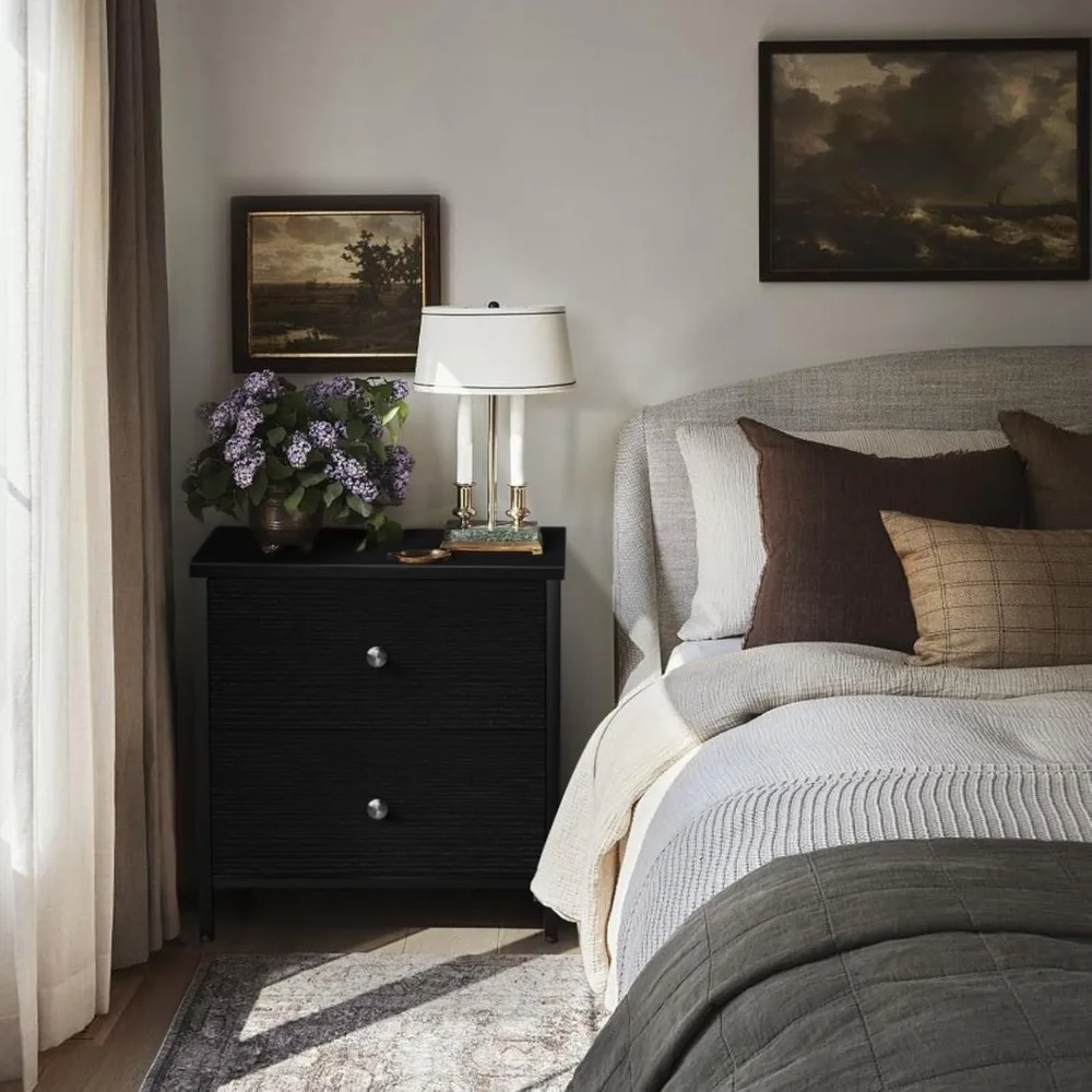 BOLUO Black Nightstands Set of 2, 2 Drawer Dresser for Bedroom Night Stand Small Nightstands End Table with Fabric Drawers Moder - Image 2