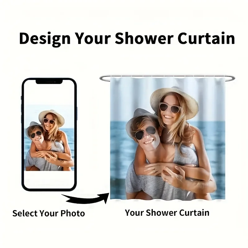 Custom Logo Shower Curtain Set For Bathroom Print Your Pattern Mildew Proof Polyester Waterproof With Hooks for Dropshipping - Image 4