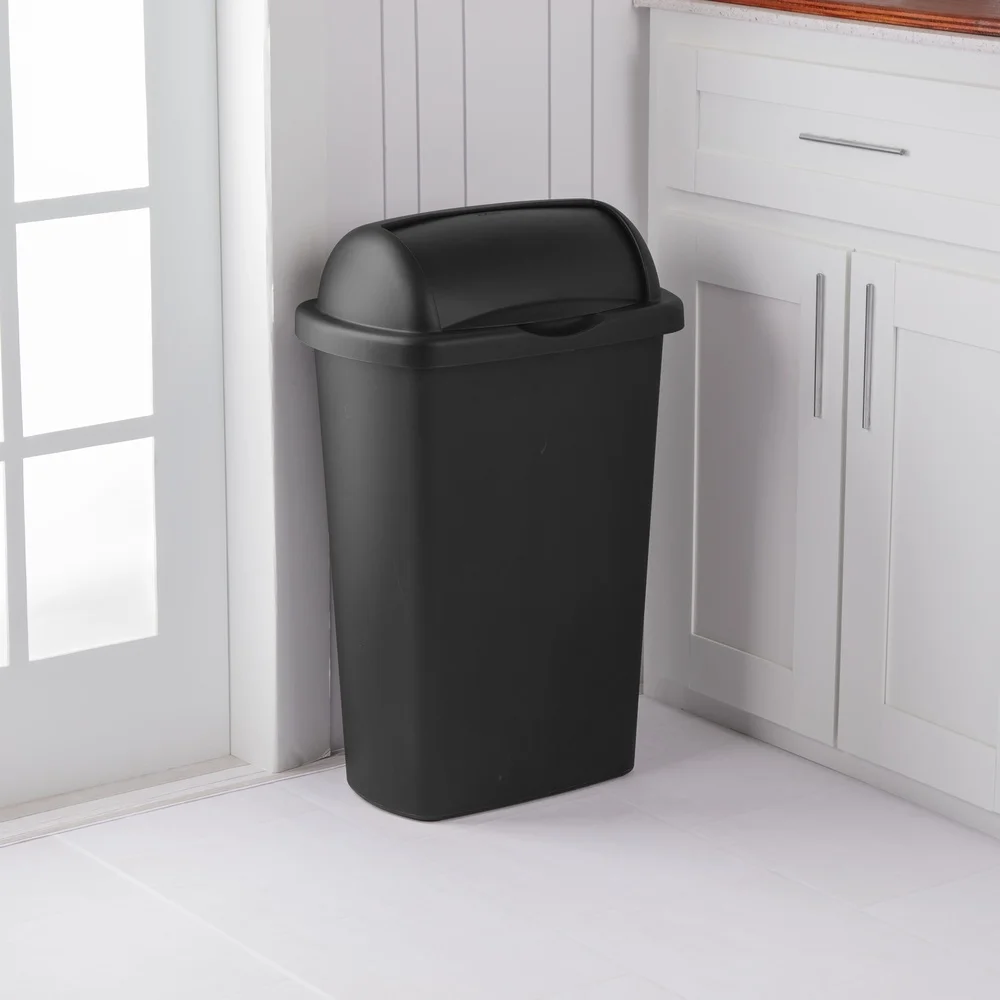 13 Gal Roll Top Wastebasket Plastic Easy Clean Kitchen Trash Can Indoor Use Durable Large Capacity Garbage Bin - Image 4