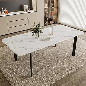 Extendable Dining Table Set for 6-8 People, 63 to 78.7 Inch MDF Kitchen Table with 6 Upholstered Chairs, Space-Saving for Dining - Image 9